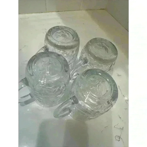 Princess House Fantasia Mugs Cups Poinsettia Crystal Clear Glass Coffee Set of 4 - Picture 11 of 13